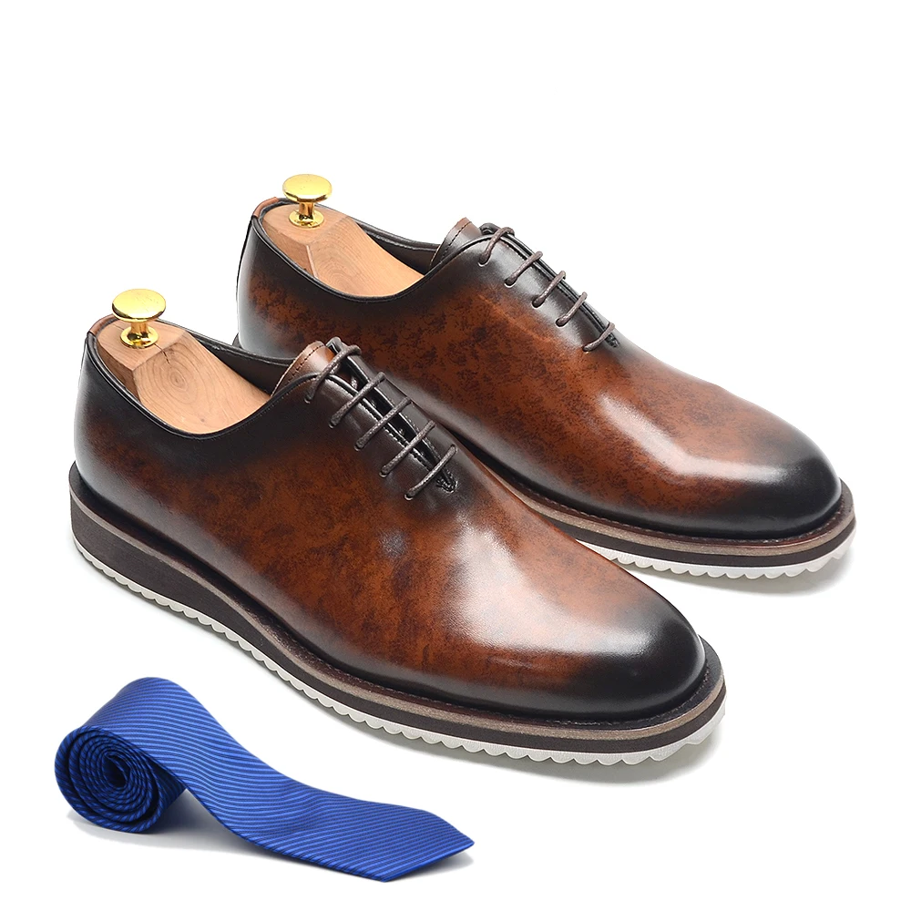 

Mens Oxford Dress Sneakers Genuine Leather Soft Sole Non-slip Whole Cut Hand Painted Casual Business Flat Shoes for Modern Man