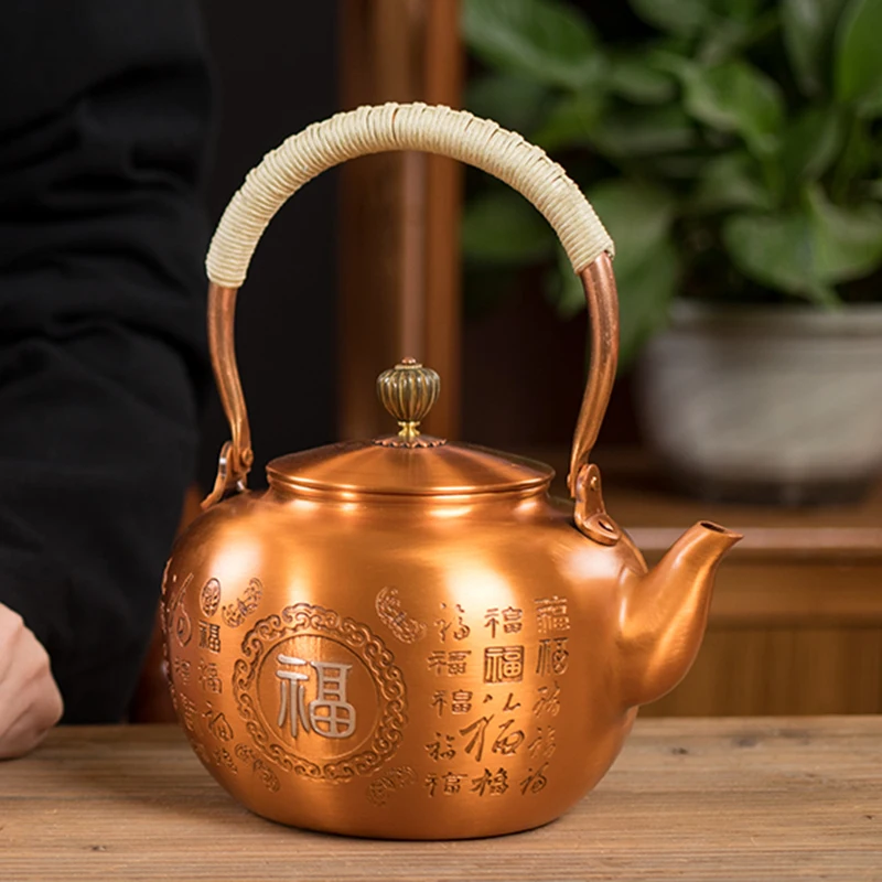 Handmade Purple Copper Teapot Household High-grade Boiling Water Lifting Beam Pot Pure Copper Boiling Teapot Kung Fu Tea Set