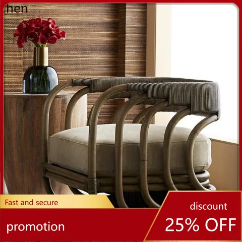 

CZ Single Sofa Living Room Simple Leisure Chair Retro Style Homestay Rattan Wabi-Sabi Style Sofa Chair