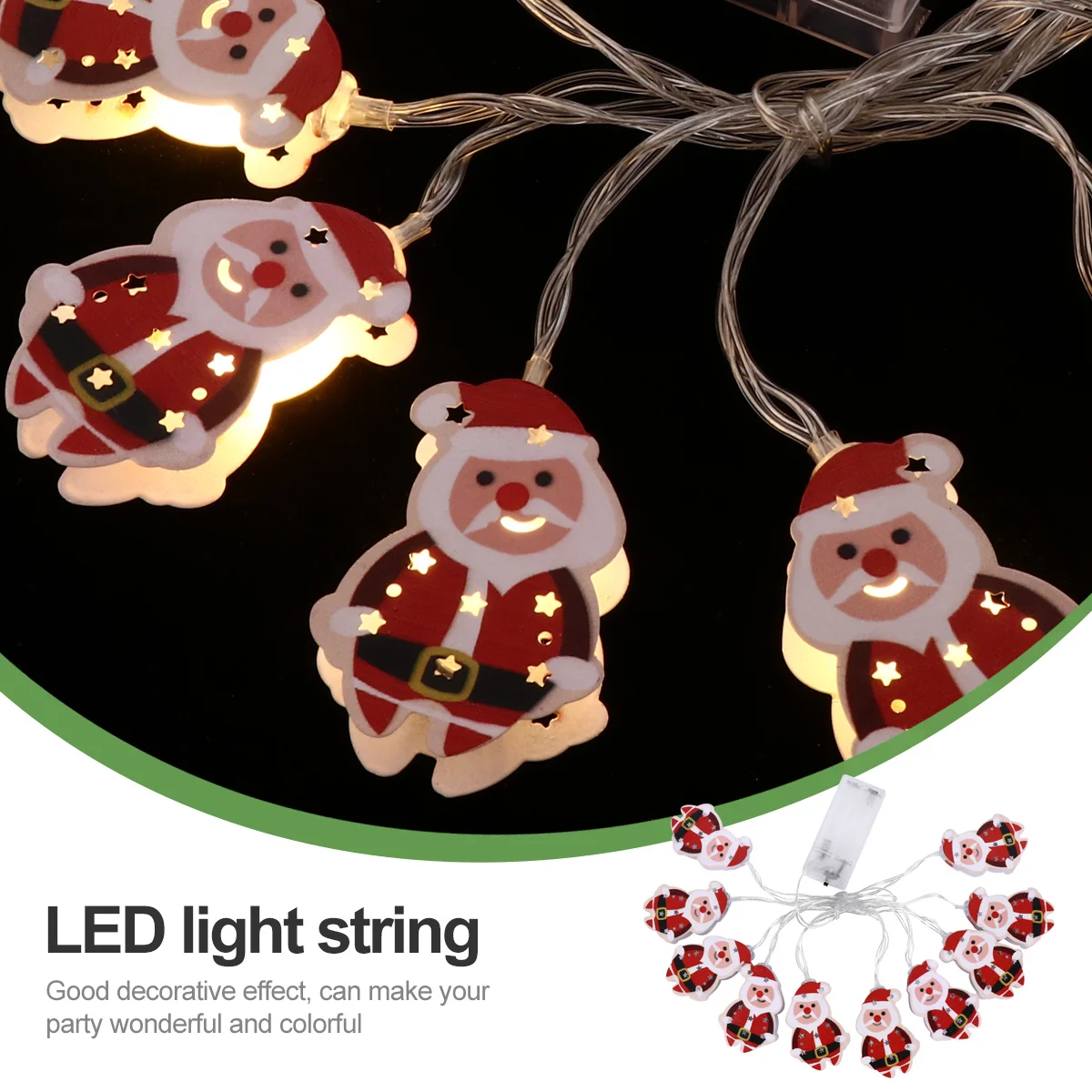 مجموعة واحدة من أضواء سلسلة سانتا LED زينة عيد الميلاد، مواد صديقة للبيئة قابلة لإعادة الاستخدام، جو سعيد دافئ #1