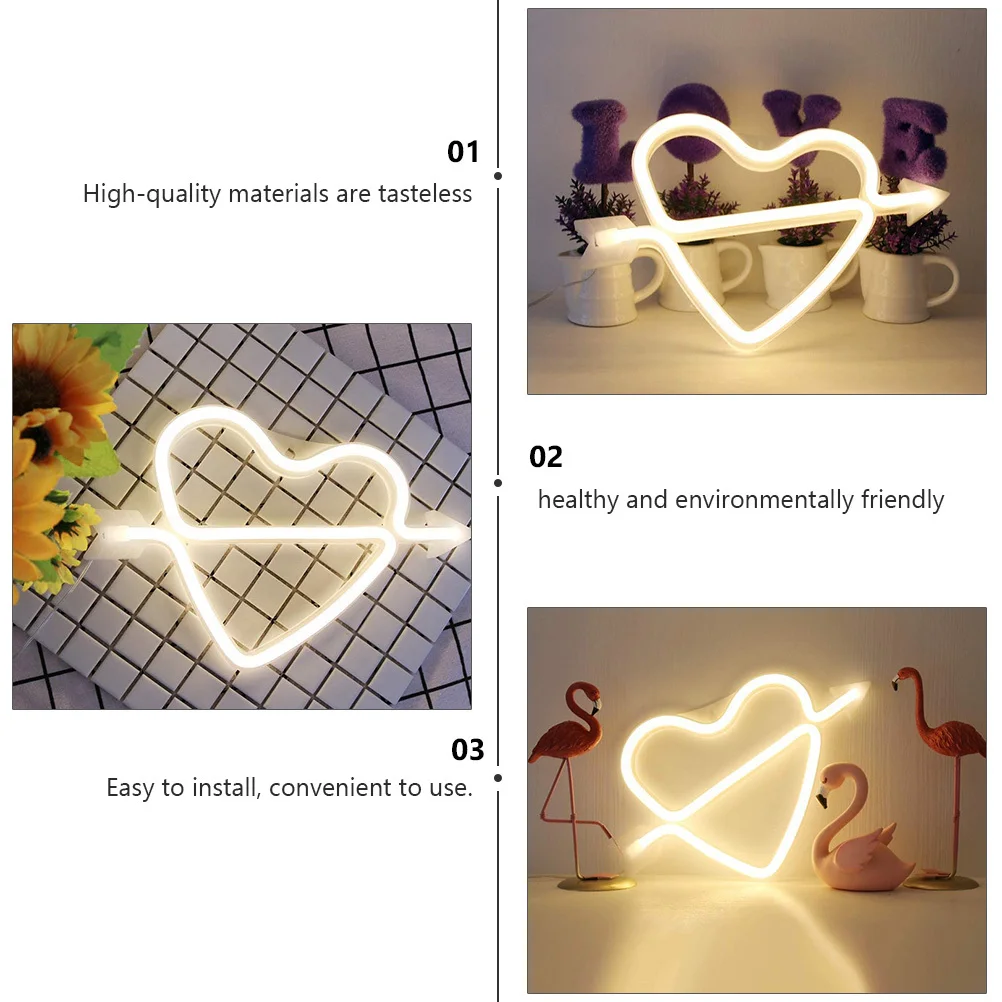 السهم من خلال على شكل قلب ضوء LED مصباح النيون جودة عالية ABS المواد الإبداعية ليلة مصباح غرفة نوم الديكور عديم الرائحة صحي