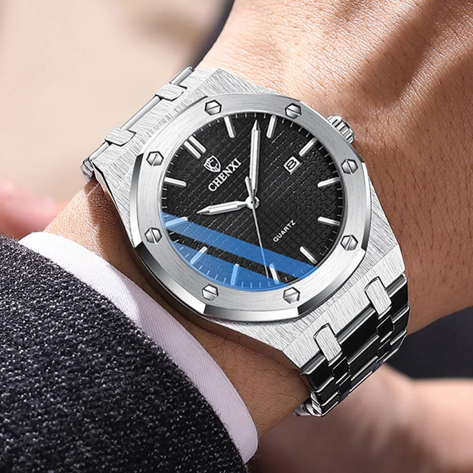 Fashion Casual Men\'s Watches Big Dial Silver Stainless Steel Automatic Calendar Male Wristwatch Minimalism Watch for Men Gift