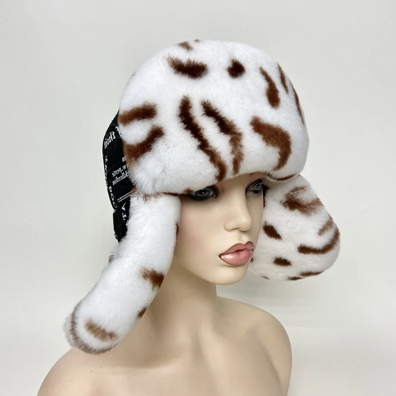 

Winter Warm Rex Rabbit Fur Hats Outdoor Thick Earflap Bomber Hats Ushanka