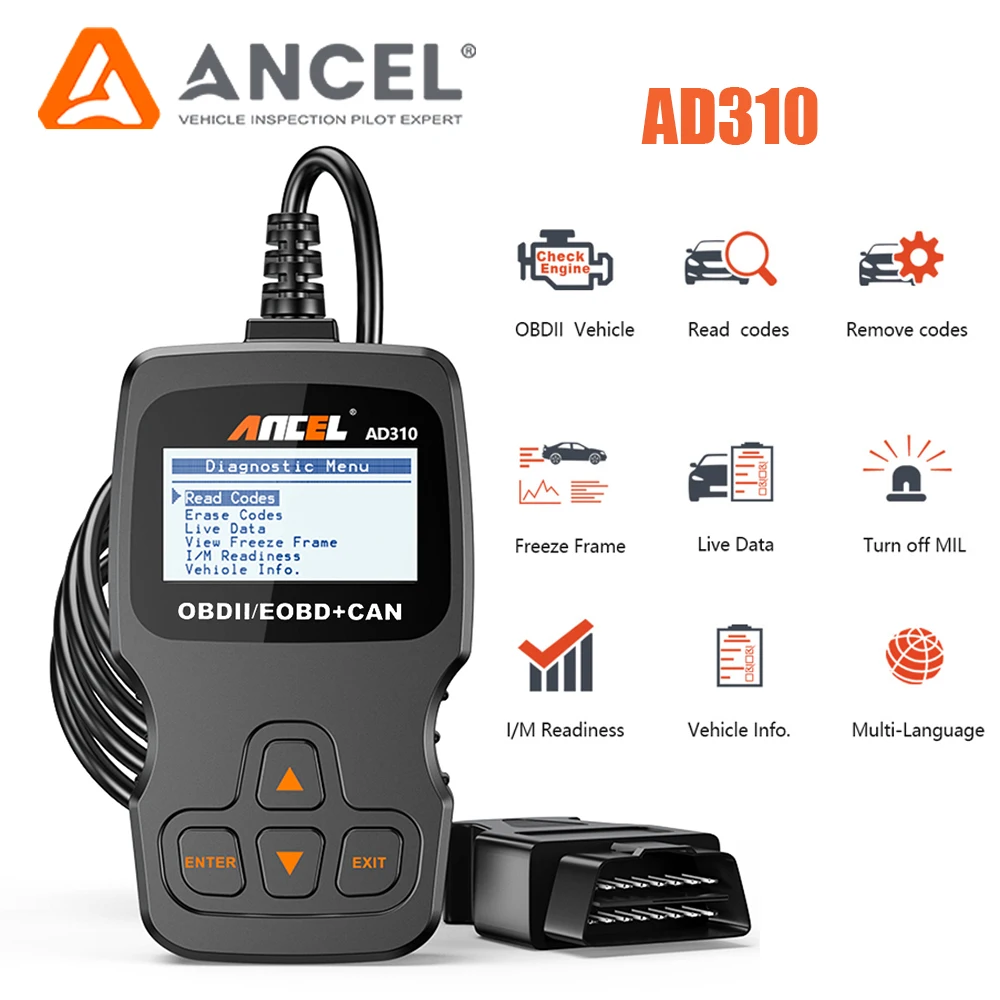 New ANCEL AD310 Car Full OBD2 Diagnostic Tools OBD 2 Automotive Professional Check Engine Code Reader Scan Auto Scanner Analyzer