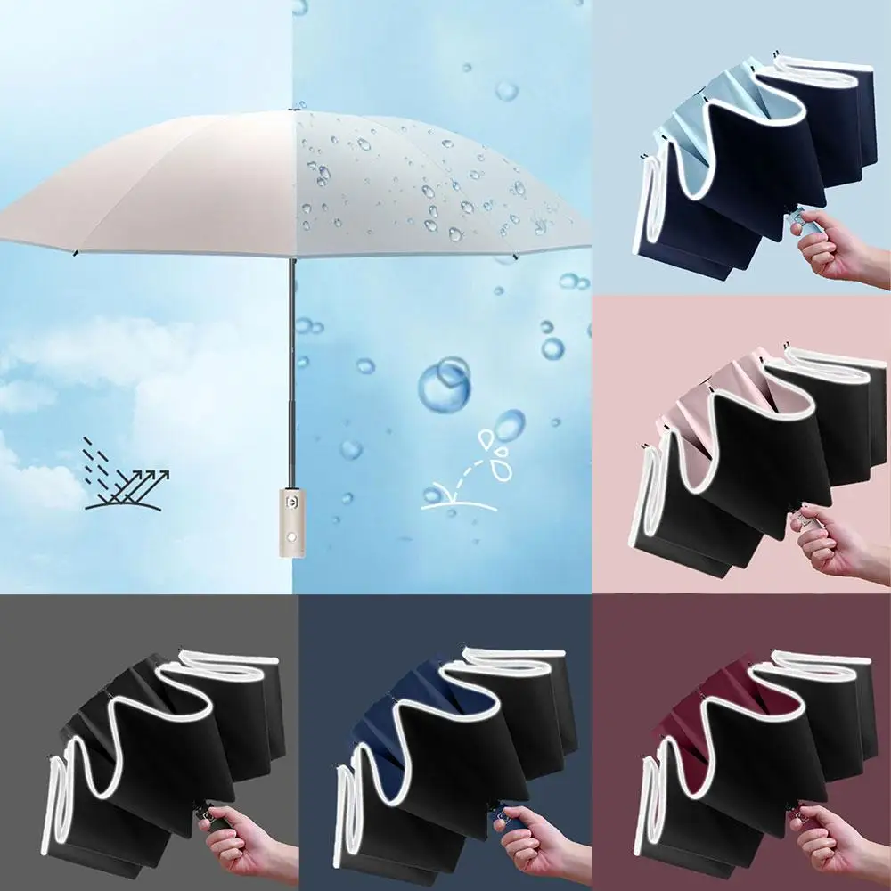 

Fully Automatic Ring Umbrella Water Resistant Wind Umbrella Large Buckle Handle Business Folding Umbrella New Year Gift