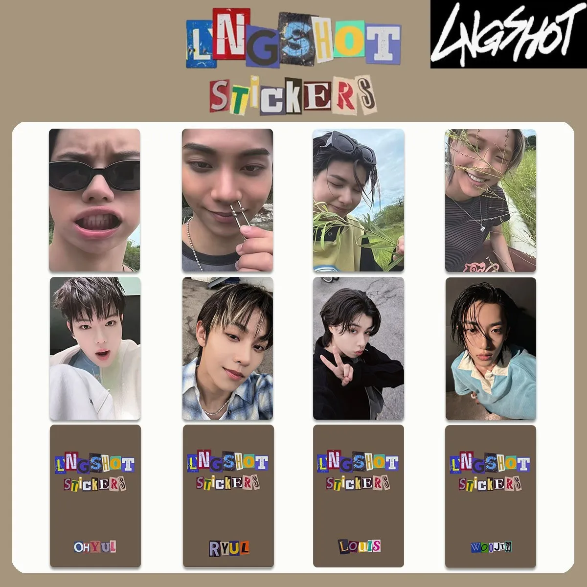 

NEW KPOP boy Group LNGSHOT album SHOT CALLERS Woojin Louis Ohyul Ryul Sticker book, small card, STICKERS special card 4SHOBOIZ