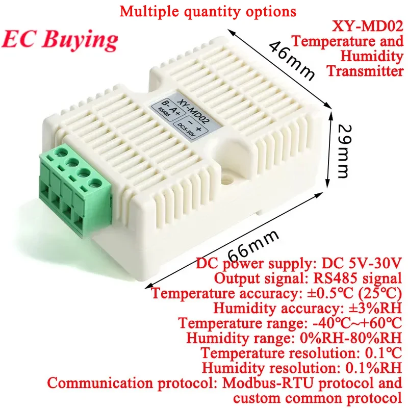 1-5Pcs XY-MD02 Temperature and Humidity Transmitter Detection Sensor Module Modbus SHT40 Temperature Sensor RS485 Signal Analog