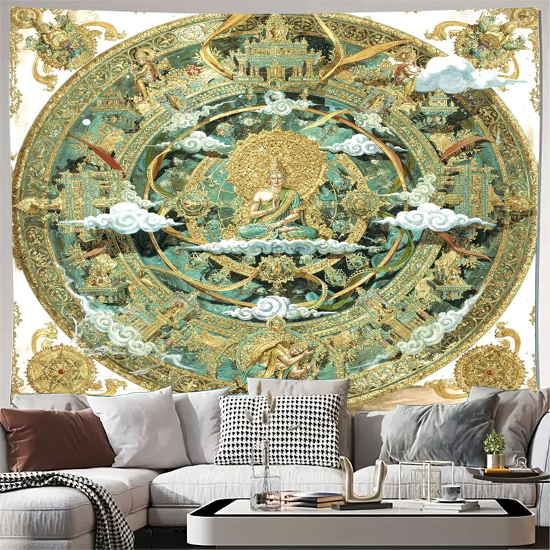 Opulent Mandala Tapestry Wall Hanging Sacred Buddhist Art Bohemian Indian Ethnic Decorative Textile Print Luxury Home Decor Deco
