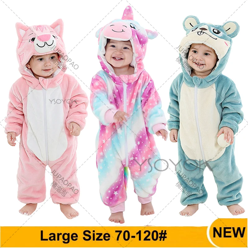 Baby Stram pler Winter Kostüm Flanell für Mädchen Junge Kleinkind Säuglings kleidung Kinder insgesamt Tiere Panda Tiger Löwe Einhorn Ropa Bebe