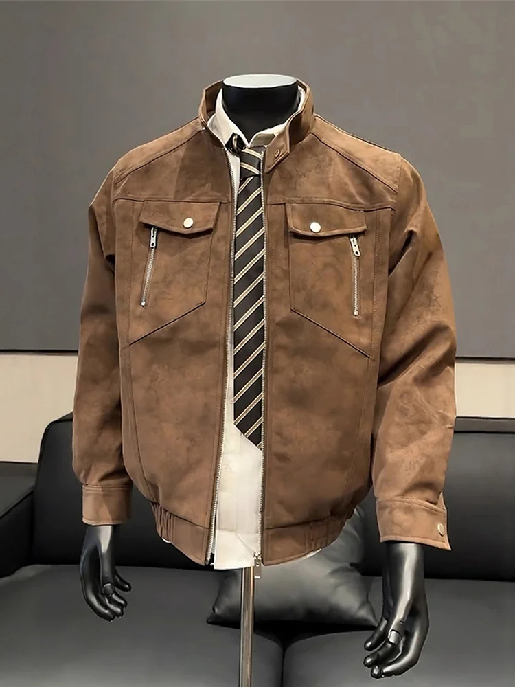 

ចូល коричневая окрашенная мужская куртка из искусственной кожи Sle Fall American Pilot Jaet ort Широкая мотоциклетная одежда свободного кроя на молнии...