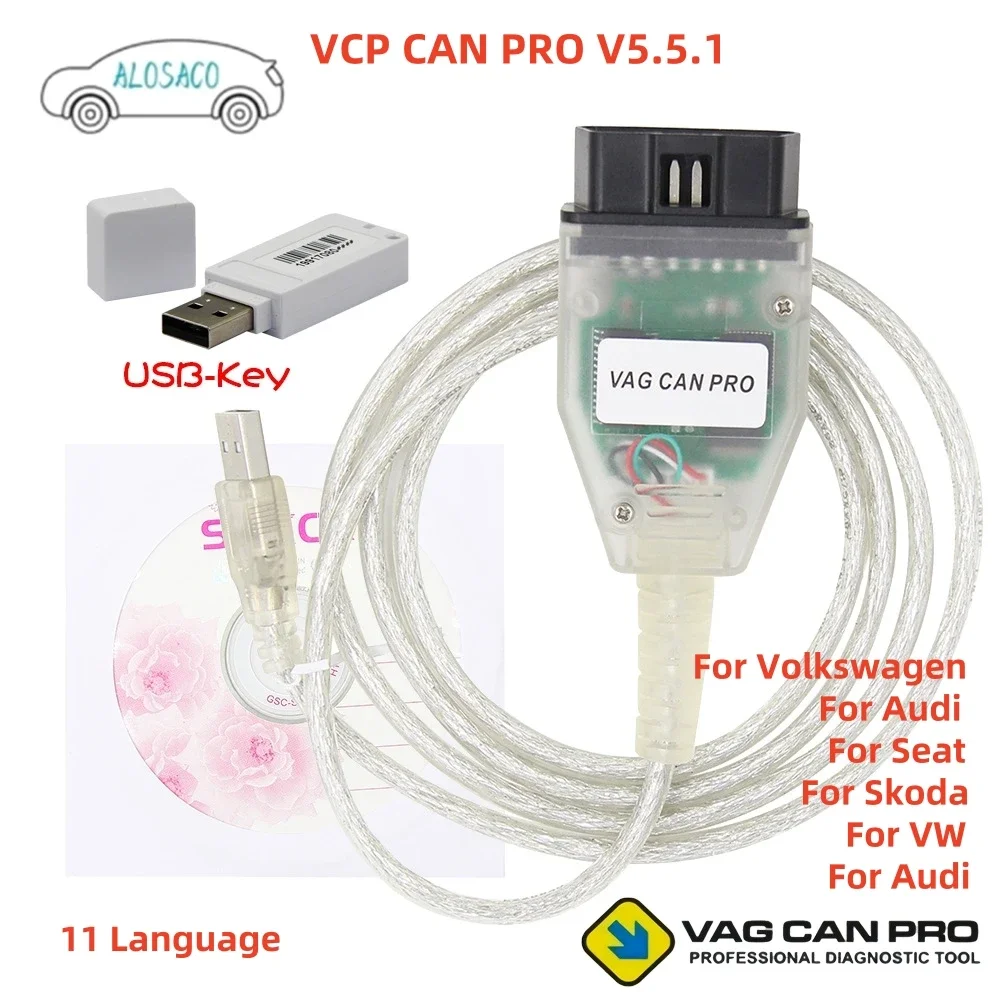 VCP CAN PRO V5.5.1 for VW Audi K-line with USB -KEY for diagnostics and programming of electronic components used in vehicles