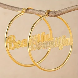 Korean Version of The Fashion Large Circle Engraved Letters Pendant Gold Colour Earrings Women's Personality Exaggerated Jewelry