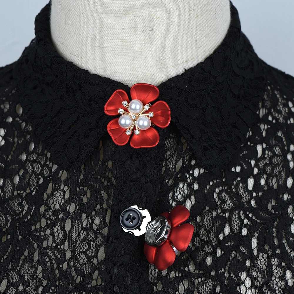 Imitation Shell Red Leaf Pearl Flower Button Covers Dresses and Shirts Button Decoration Elegant Copper Cufflinks Accessories