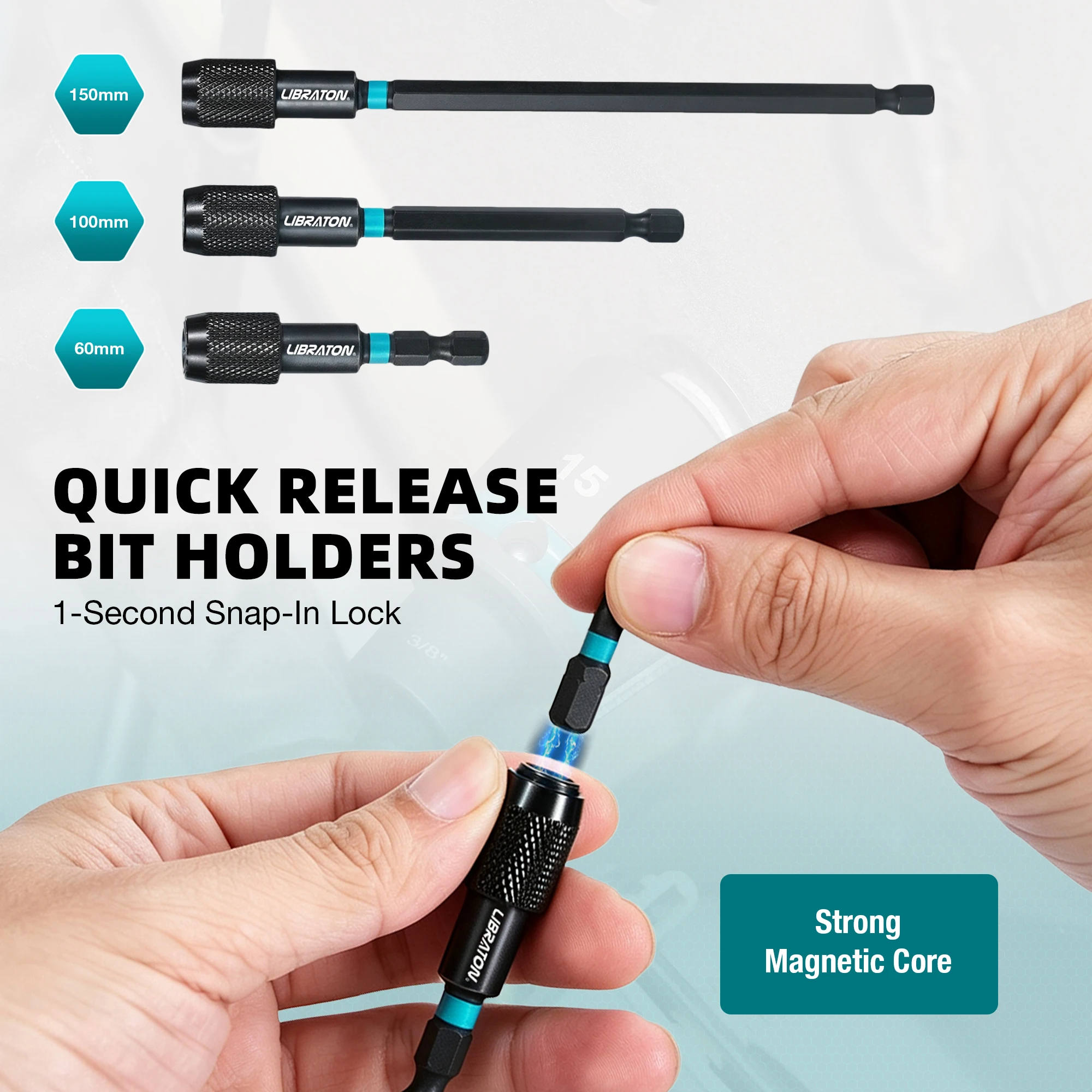 LIBRATON Schlagschraubersatz 17-teilig mit Dreh- und Winkeladaptern 1/4", 3/8", 1/2" Vierkantantrieb für Reparaturen – Detail 4