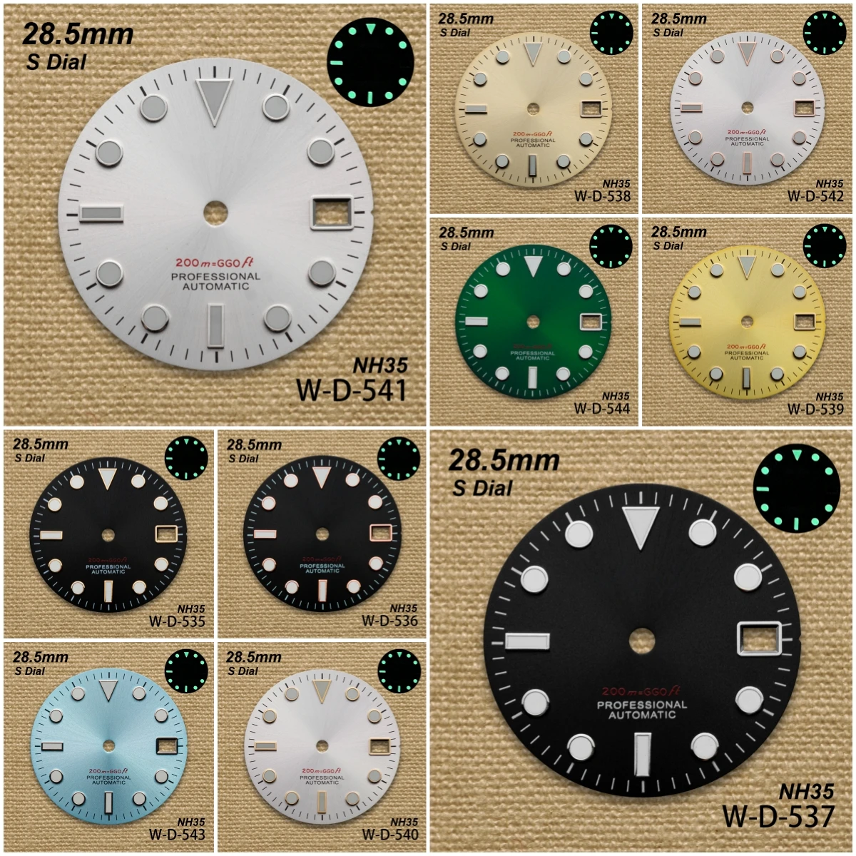 

28.5mm S Logo SUB Sunburst Dial Suitable For NH35/NH36/4R/7S Movements Green Luminous Diving Quality Modification Accessories