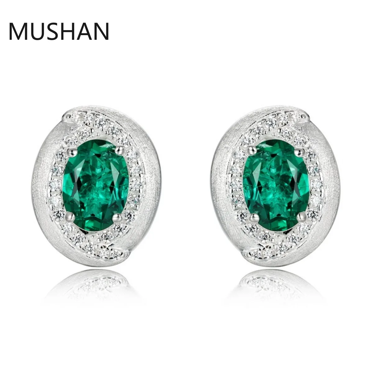 

MUSHAN Luxury Jewelry S 925 Sterling Silver Stud Earrings Women GRC Certificated Lab Grown Emerald Earrings Stud Ear Pin Jewelry