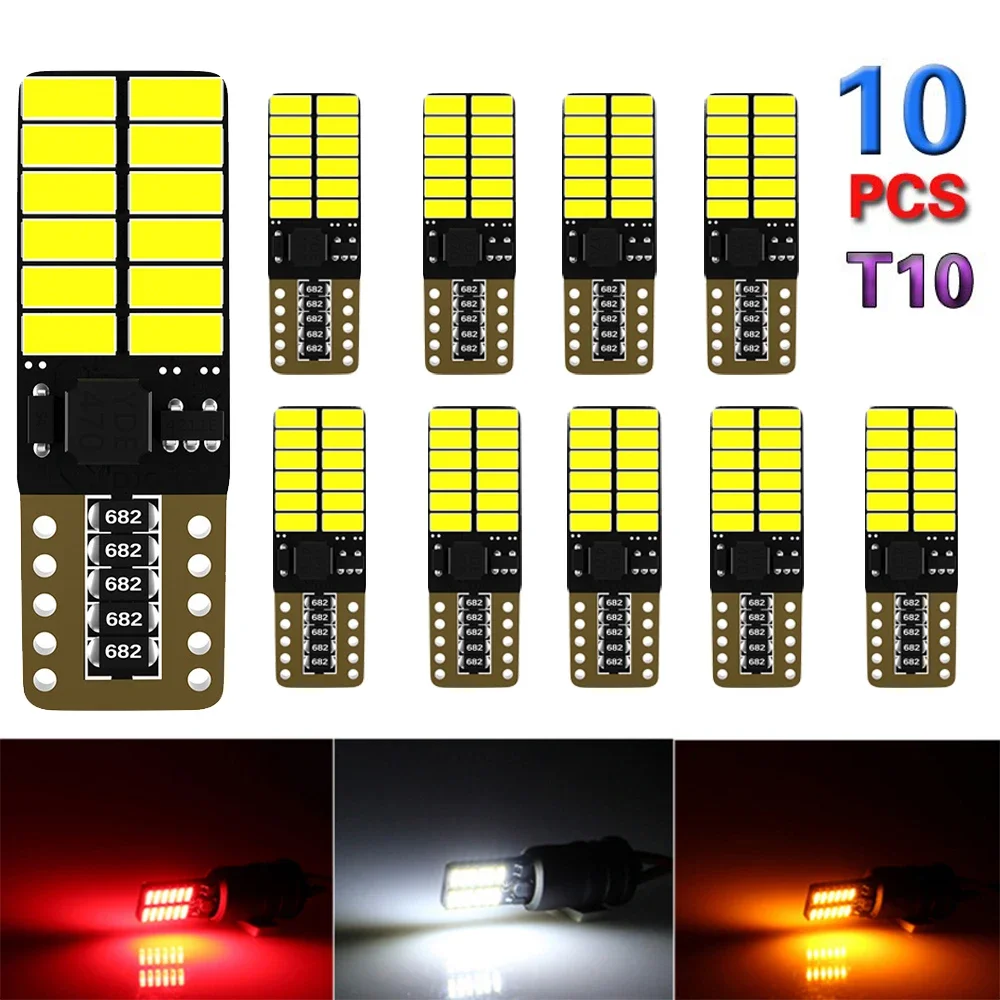 10 PCS T10 W5W 194 LED Signal Light Canbus 12V 6000K White 4014 SMD Car Interior Dome Door Maps Trunk License Plate Lamps