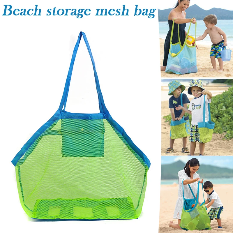 Portable Mesh Beach Bag Foldable Swimming Pouch Children Beach Toy Baskets Storage Bag Large Capacity Shoulder For Travel Picnic