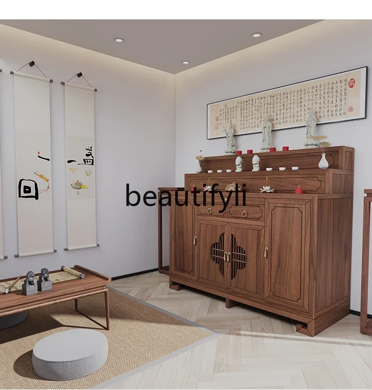 

ss C Solid wood table three-layer step table new Chinese living room incense table black walnut