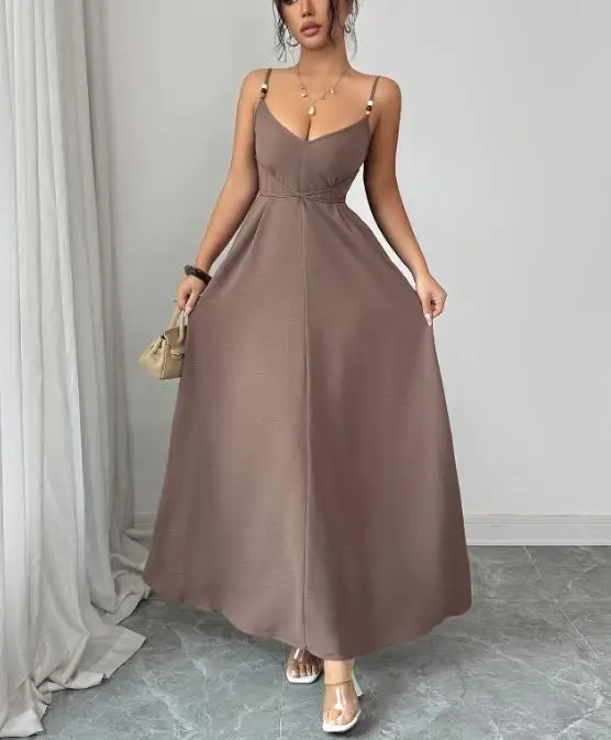 

Women's Dress 2026 Spring and Summer Elegant Vacation Style Strap Back Dress Fashionable Retro Waist Collection Dress for Women