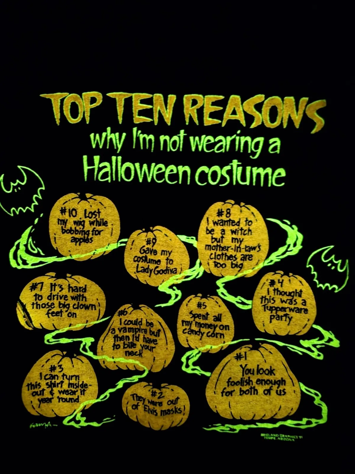 تي شيرت عتيق من التسعينيات يتوهج في الظلام للهالوين بغرزة واحدة مقاس كبير كبير الحجم زي حفلة مخيف خدعة أو علاج #1