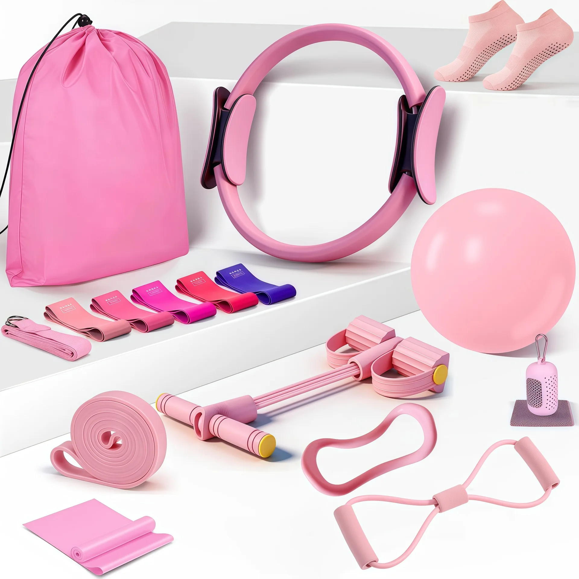 

Набор для домашних тренировок по пилатесу и йоге - 16 предметов, включает кольцо для пилатеса, педаль, эспандеры и тренажер для силовых тренировок