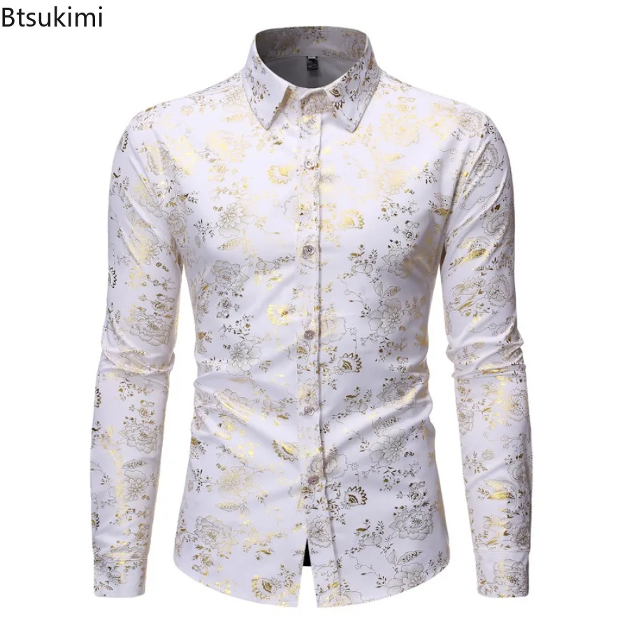 เสื้อเชิ้ตผู้ชายพิมพ์ลาย 3 มิติสุดหรู แขนยาว ปกเชิ้ต กระดุมแถวเดียว สไตล์ลำลอง วินเทจ สตรีทแวร์ สำหรับงานปาร์ตี้และงานแสดงบนเวที