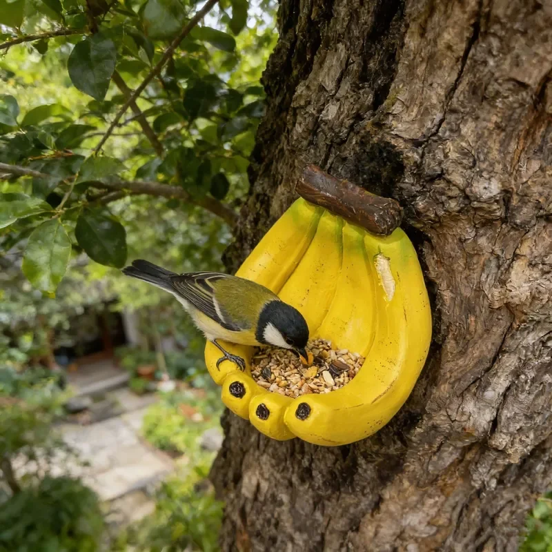 for Banana Shape Resin Bird Food Basin Pastoral Garden Decoration Ornament Home Fun Pendant Creative
