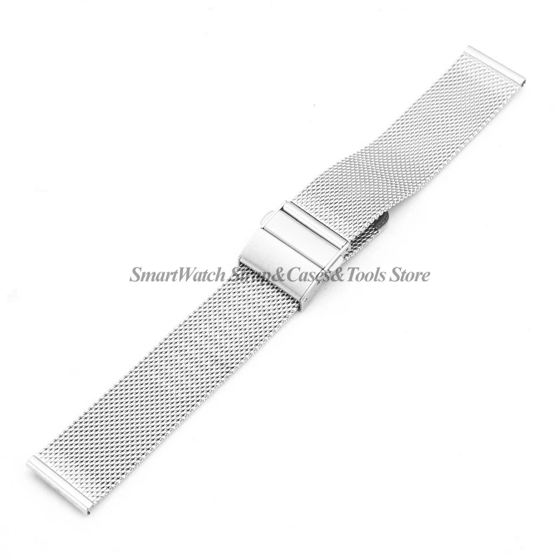 Mesh Stainless Steel WatchBand Quick Release Straps Fold Adjustable Buckle 16mm 18mm 20mm 22mm Bracelet Belts for Men Women Band