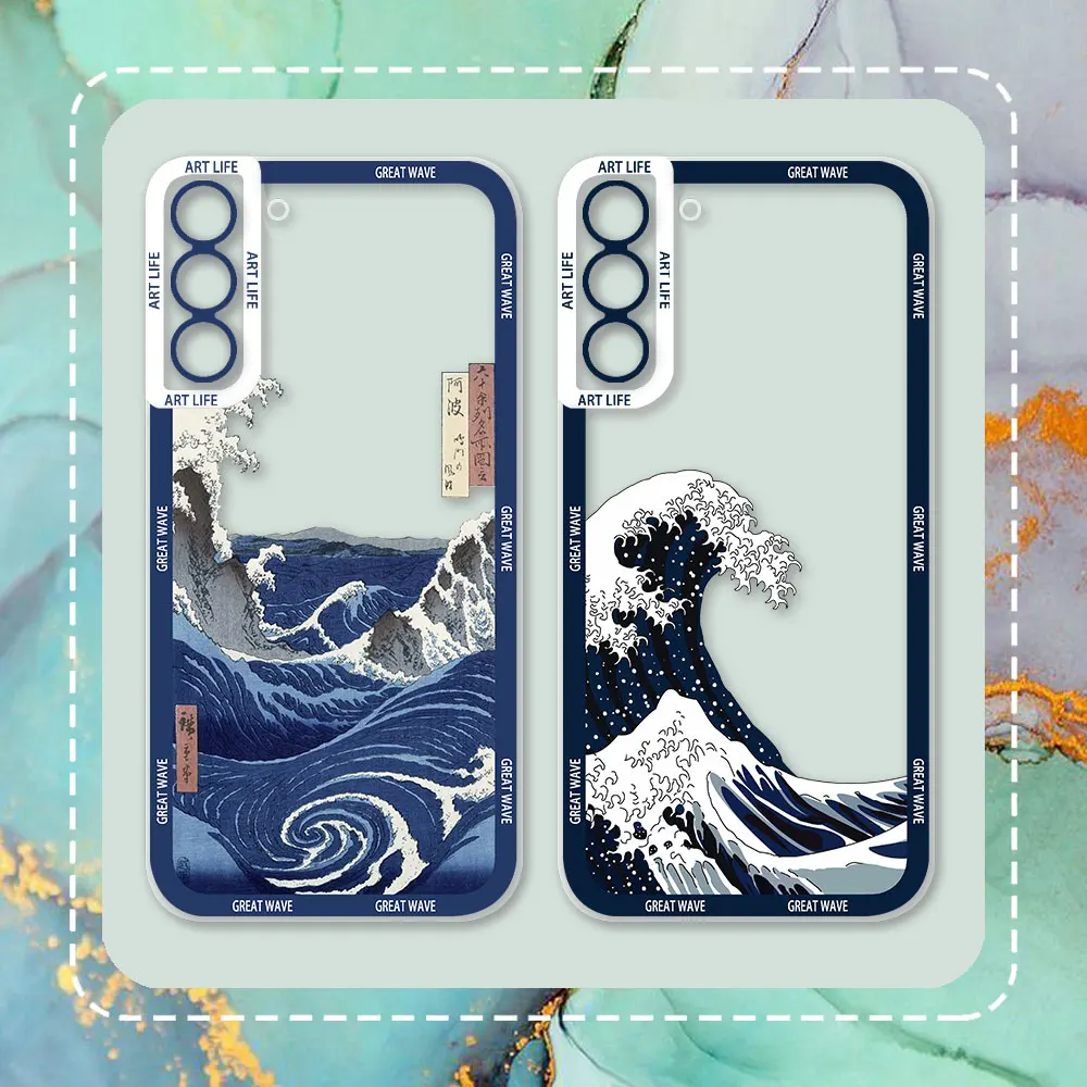 Luxury Japan The Great Wave Off Kanagawa Phone Case For Samsung Galaxy S23 S22 S21 S20 Fe Ultra Plus 5G S10 Note 20 10 A04 Cover