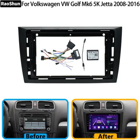 Car Radio Fascia 9 Inch Frame For VW Volkswagen Golf Mk6 2008-2016 Audio Screen Player 16PIN Power Harness Canbus Box Adapter