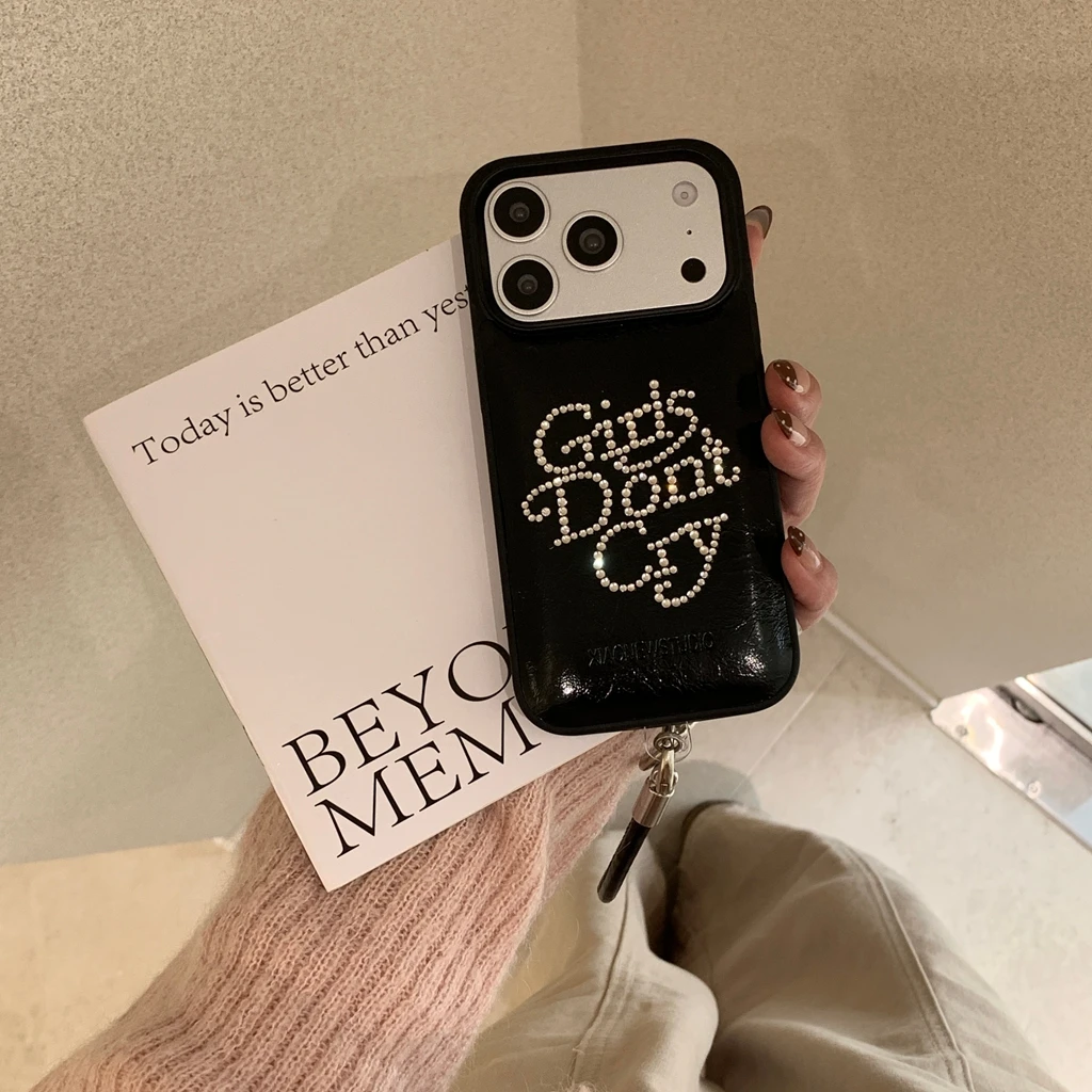 أنيق بريق حجر الراين الفتيات لا تبكي الجلود مع الحبل صدمة برهان غطاء الهاتف القضية آيفون 17 16 15 14 برو ماكس