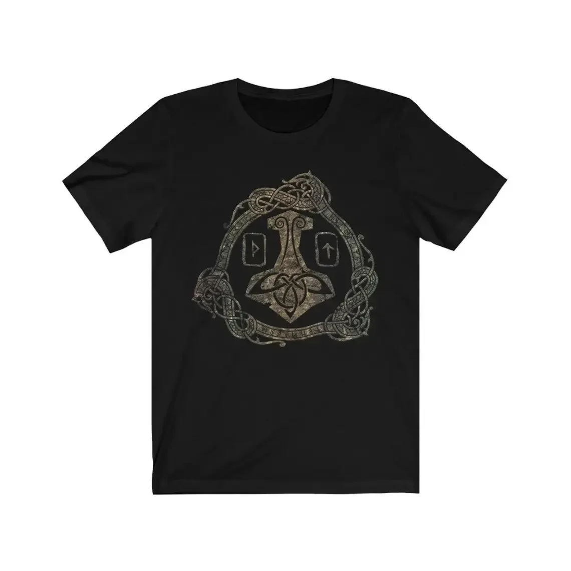

Mjolinir. Futhark. Thor's Hammer. Nirdic Warrior Dragon Rune T-Shirt 100% Cotton O-Neck Short Sleeve Summer Casual Mens T-shirt