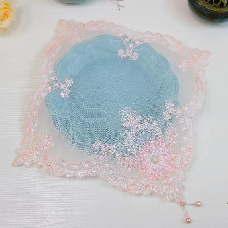 

NEW pink flower bead Embroidery table cloth cover wedding kitchen Christmas dining tablecloth Table decoration and accessories
