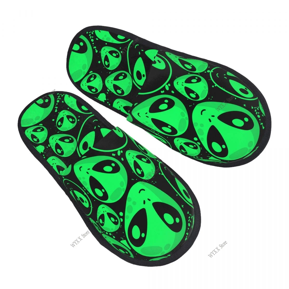 

Fur Slipper For Women Men Fashion Fluffy Winter Warm Slippers Green Alien UFO House Shoes