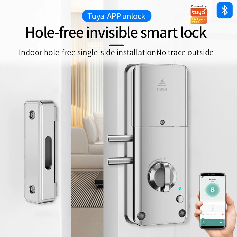 Handle Hidden Battery Anti Theft Smart Electronic Keyless Lock Security Entry Support Tuya AppAlexa Google Home Smart Door Lock