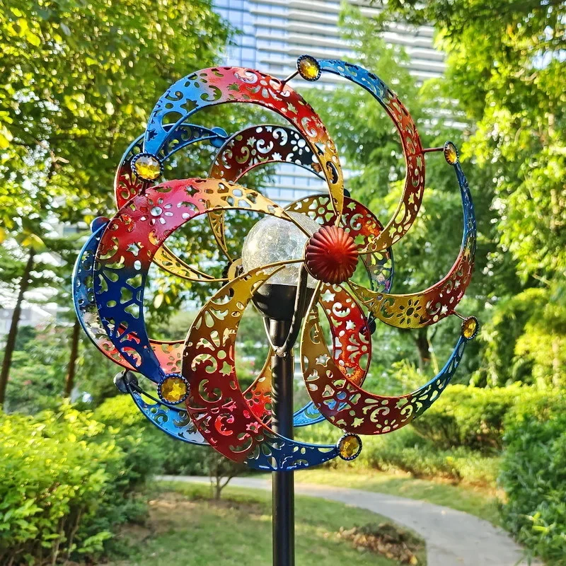 Outdoor wrought iron windmill with lamp decoration, seaside playground, park scenic spot, rotating garden art ornament