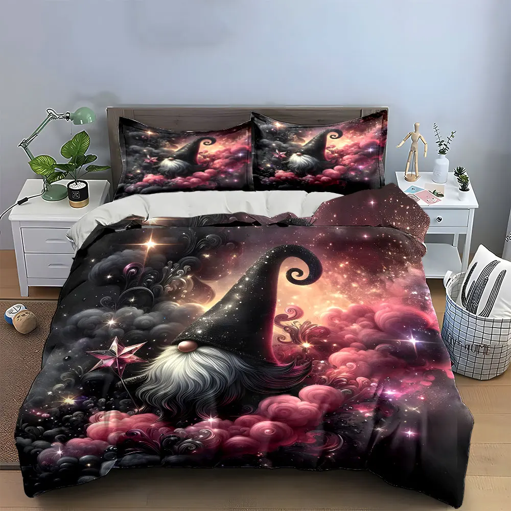 Whimsical Gnome Art theme bedding Set. Multiple sizes kid's and adults' bedroom Exquisite 3PC bedding set, gift