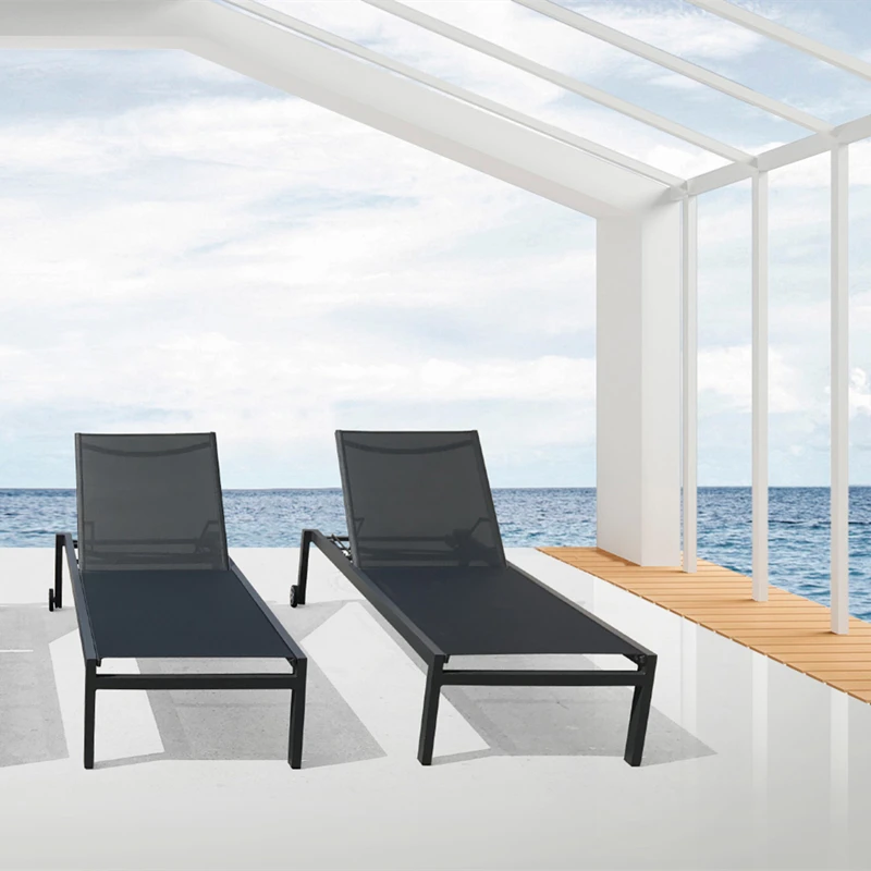 xx-Modern French Commercial Outdoor Sun Loungers Stackable Aluminum Frame Metal Waterproof 5mm Tempered Glass Hotel Poolside