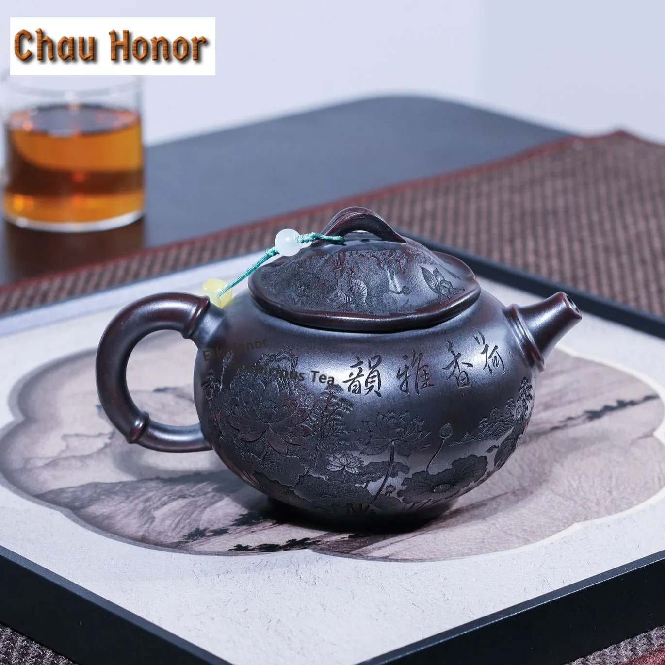 

320ml Vintage Yixing Purple Clay Teapot Handmade Lotus Fragrance Pot Raw Ore Ancient Black Mud Kettle Zisha Teaset Cha Supplies