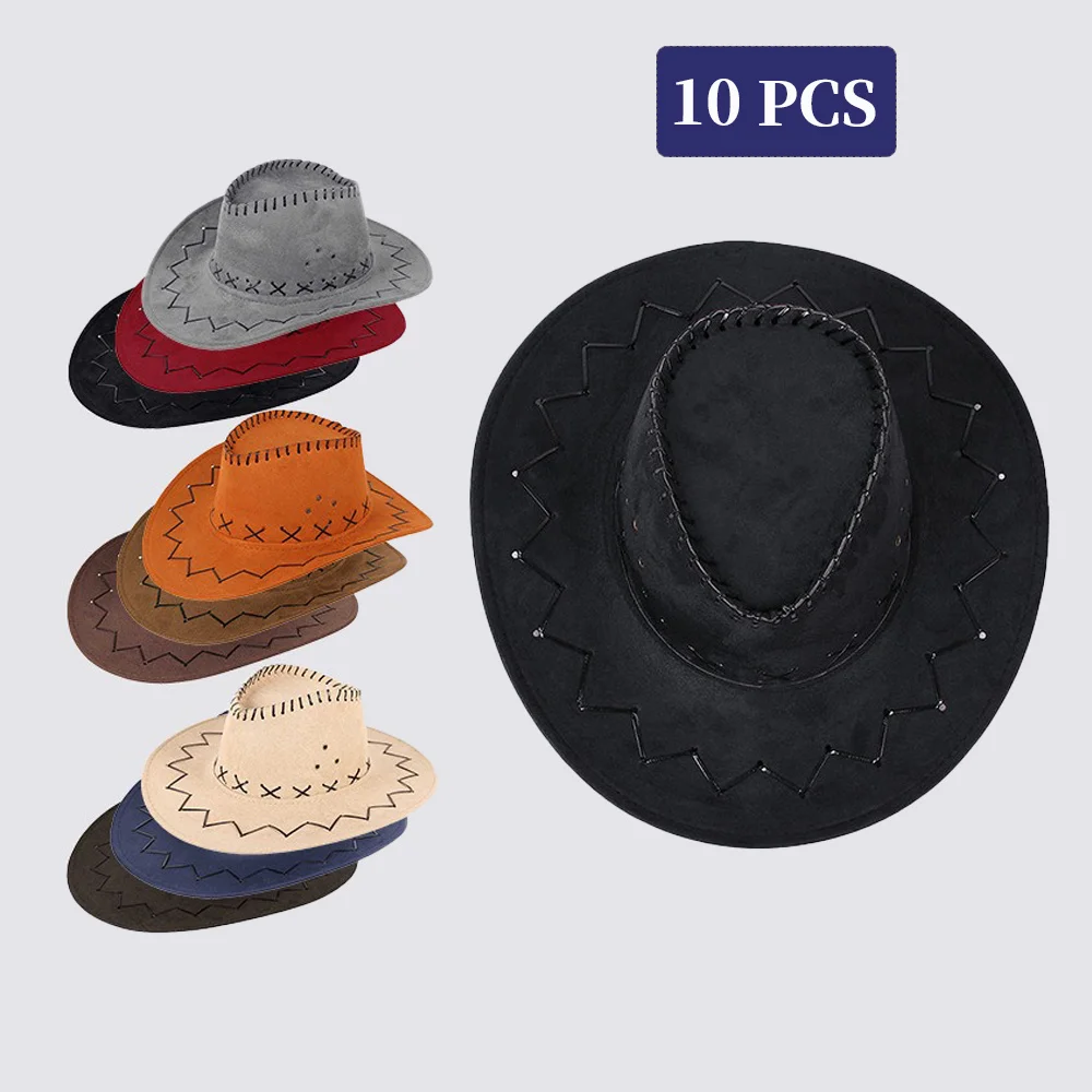 10 Western Rope Knight Cowboy Hats, Men's Pointed Hats, Men's and Women's Sunscreen Hats, Retro Solid Color Sun Hats