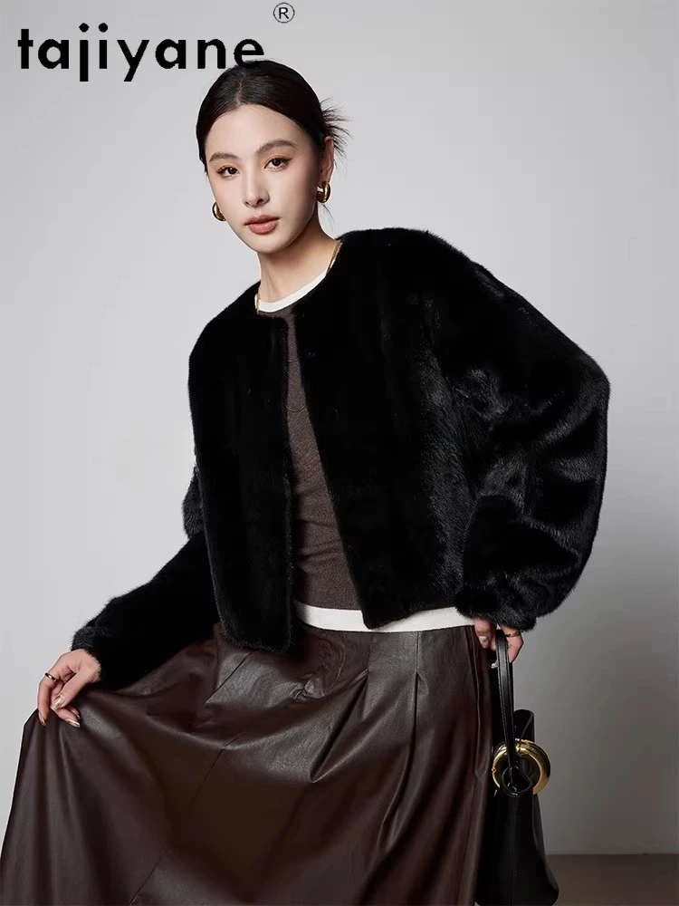 เสื้อแจ็คเก็ตขนมิงค์แท้ 100% จาก TAJIYANE สำหรับผู้หญิง หรูหรา สีดำ แบบสั้น เสื้อโค้ทขนมิงค์แท้สำหรับฤดูหนาว เสื้อผ้าผู้หญิง 2025