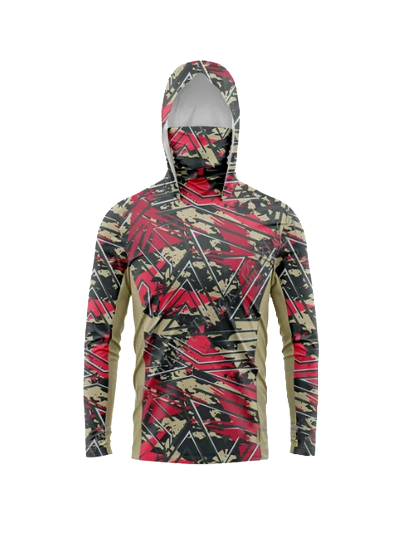 Ocean Blue Digital Brushstroke Camo Men Fishing Hooded Shirt Built-in Face Cover  Sun Protection Quick-Dry Long Sleeve Tops view 5
