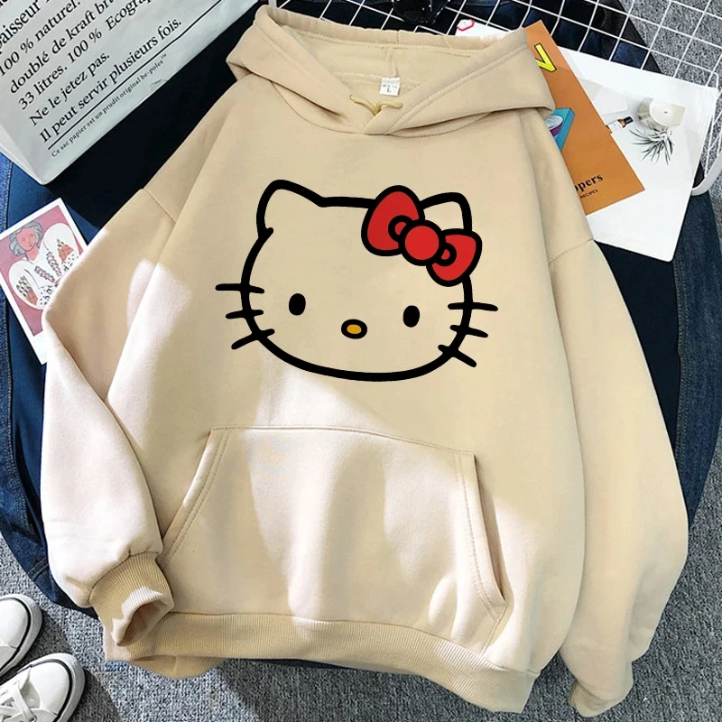 2024 Women\'s Fashion Aesthetic Y2k Clothing Japanese Hello Kitty Hoodie Autumn and Winter Retro Top Fashion Harajuku Long Sleeve