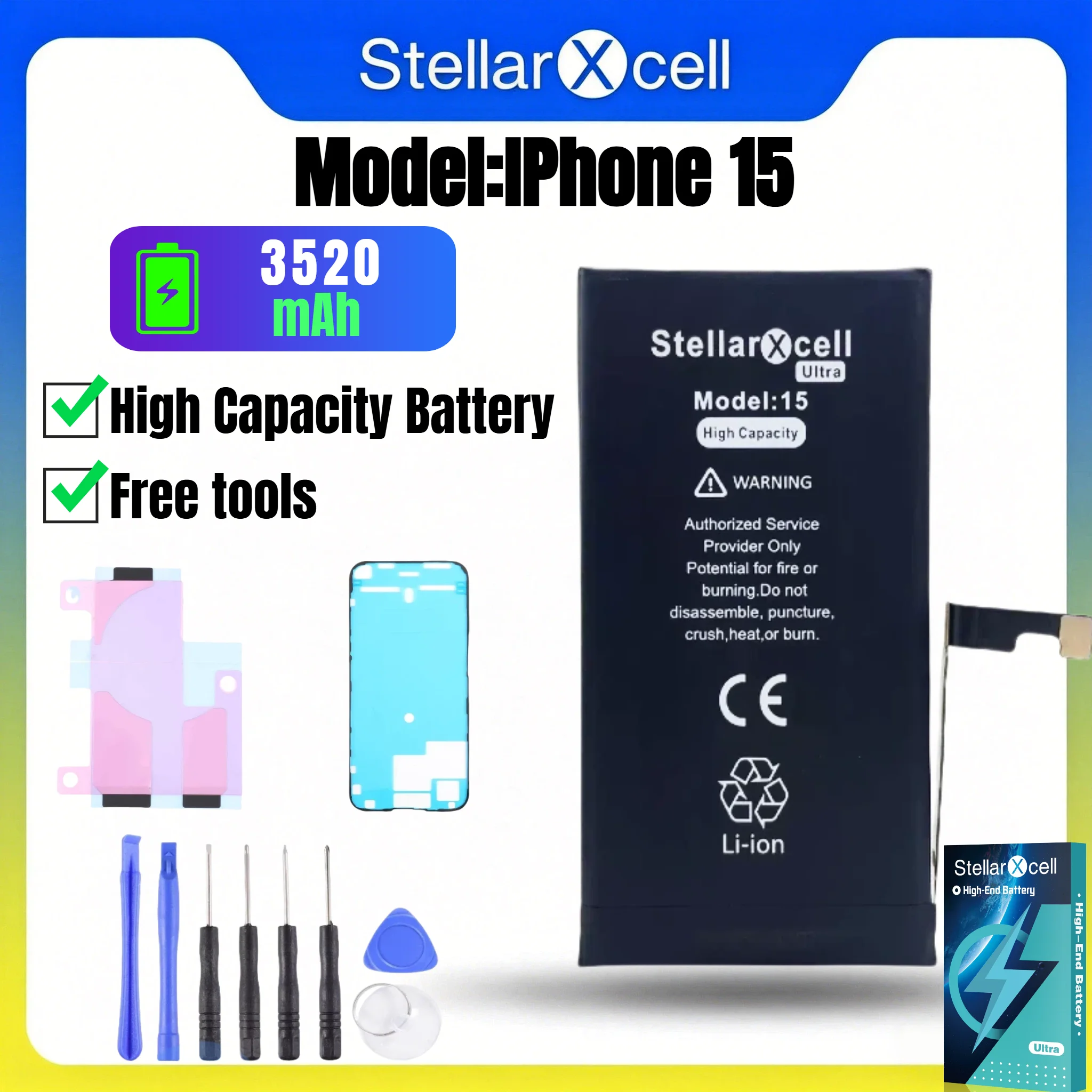 StellarXcell Ultra-Akku für iPhone, Versand aus Deutschland, für iPhone 7 8 X XR XS XSMAX 11 12 13 14 15 Mini Plus Pro Promax Hochleistungsakku Hochwertiger Akku iPhone-Akku-Ersatz mit kostenlosen