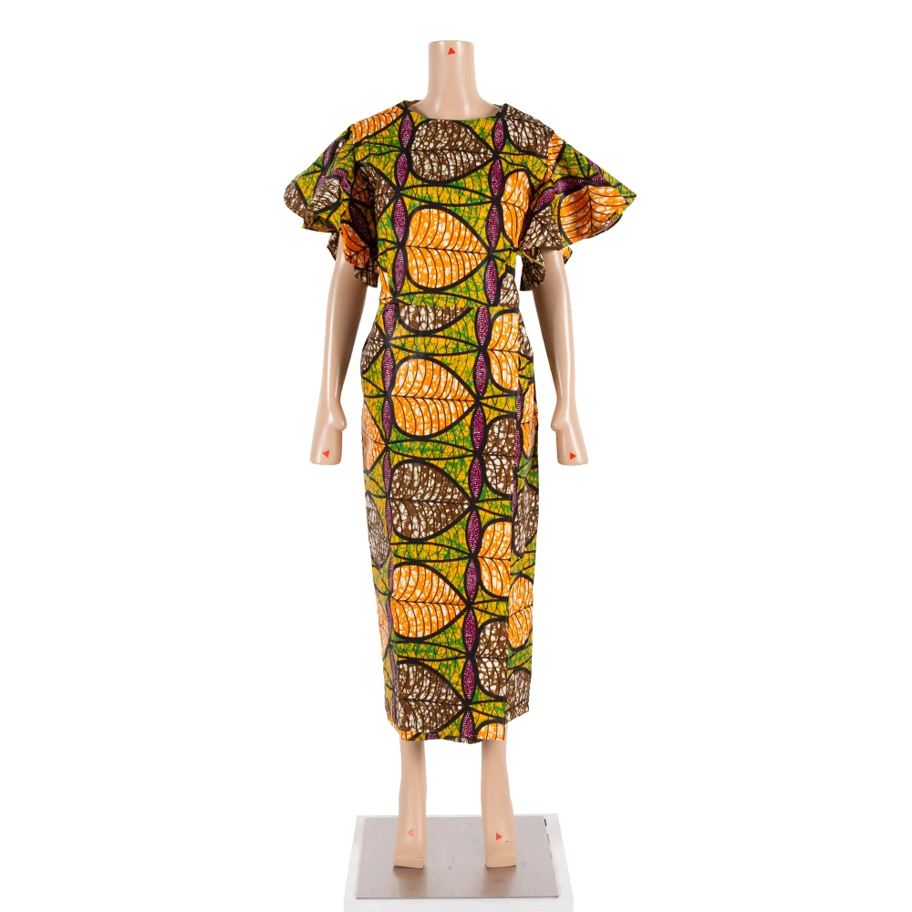 African Women Clothing Wax Print  Kitenge  Designs Butterfly  Sleeve Dress WY8313