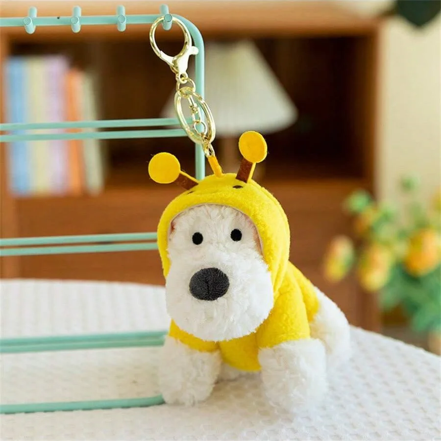 Plush Dog Keychain in Hoodie, Adorable Cute Puppy Key Ring for Girls, Soft Stuffed Animal Keychain Pedant