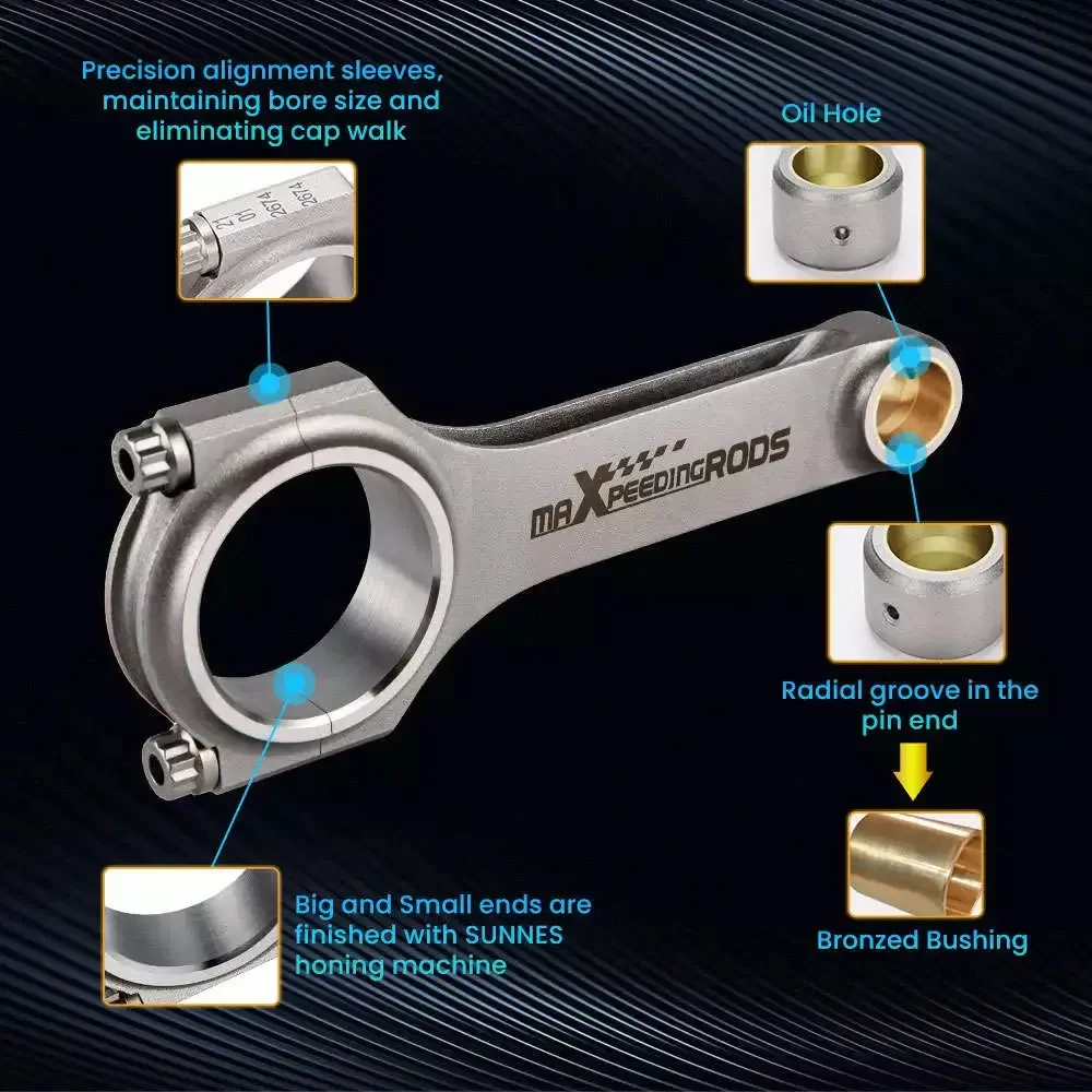 New 6x Forged Steel H-Beam Connecting Rods+ARP 2000 Boltsfor Datsun 240Z for Nissan L24 Skyline Rods Manufacture