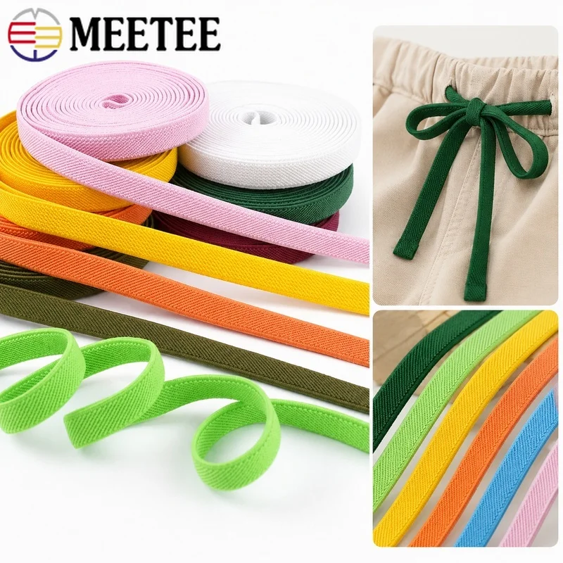 5-20M 10Mm Flat Elastic Band Polyester Nylon Stretch Tape for Waistband Cuff Hair Tie Mask Strap Bag Sewing Garment Repair Trim