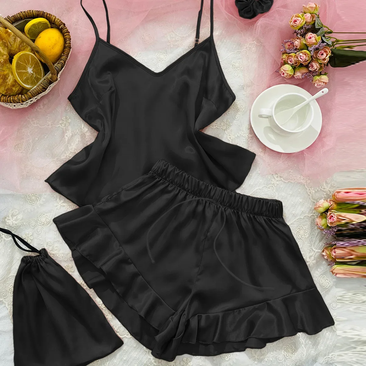 

Sleeveless Pajama Sets Women Summer Solid Cute Girlish Sexy Sleepwear Trendy Simple Hot Backless Korean Style Female Homewear